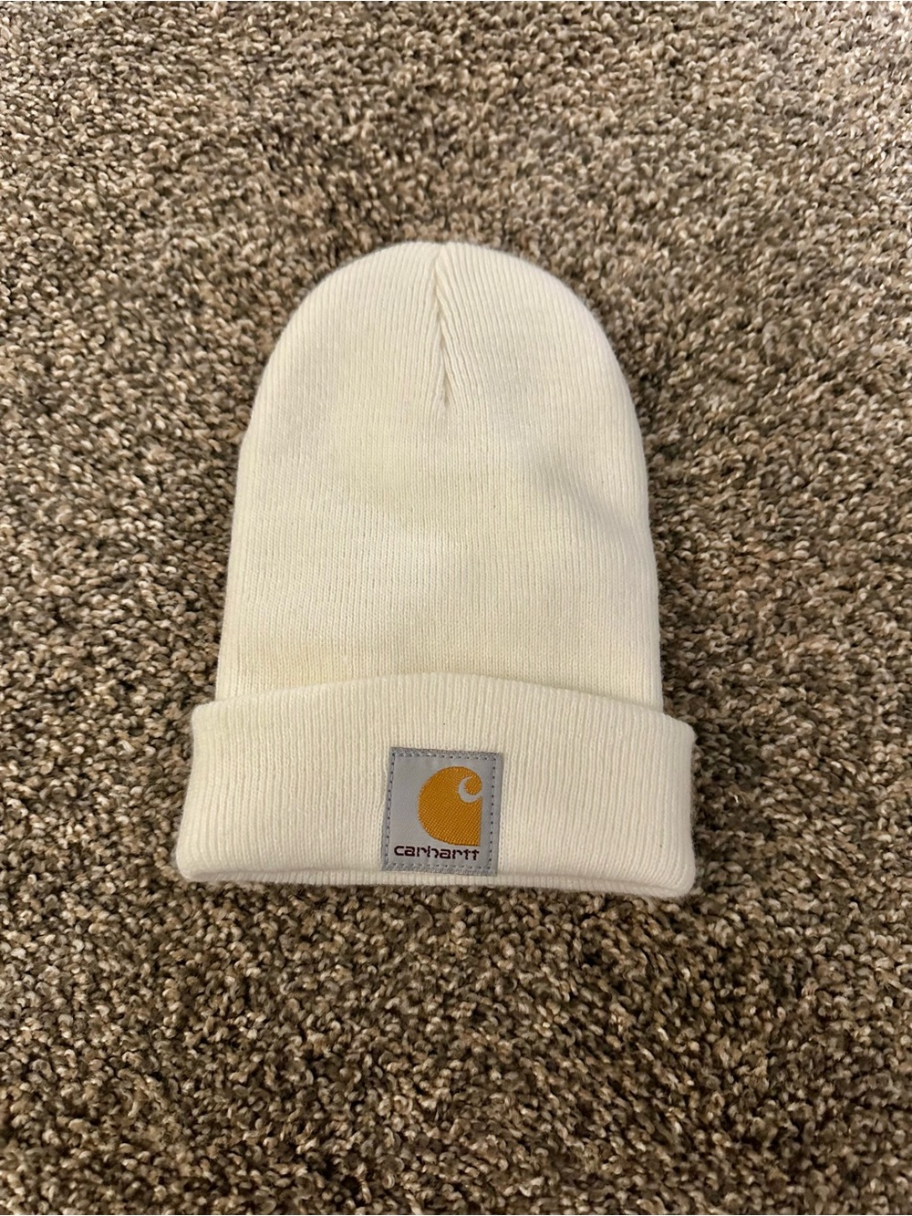 Carhartt Kids Cream Cuffed Knit Beanie with Logo Patch